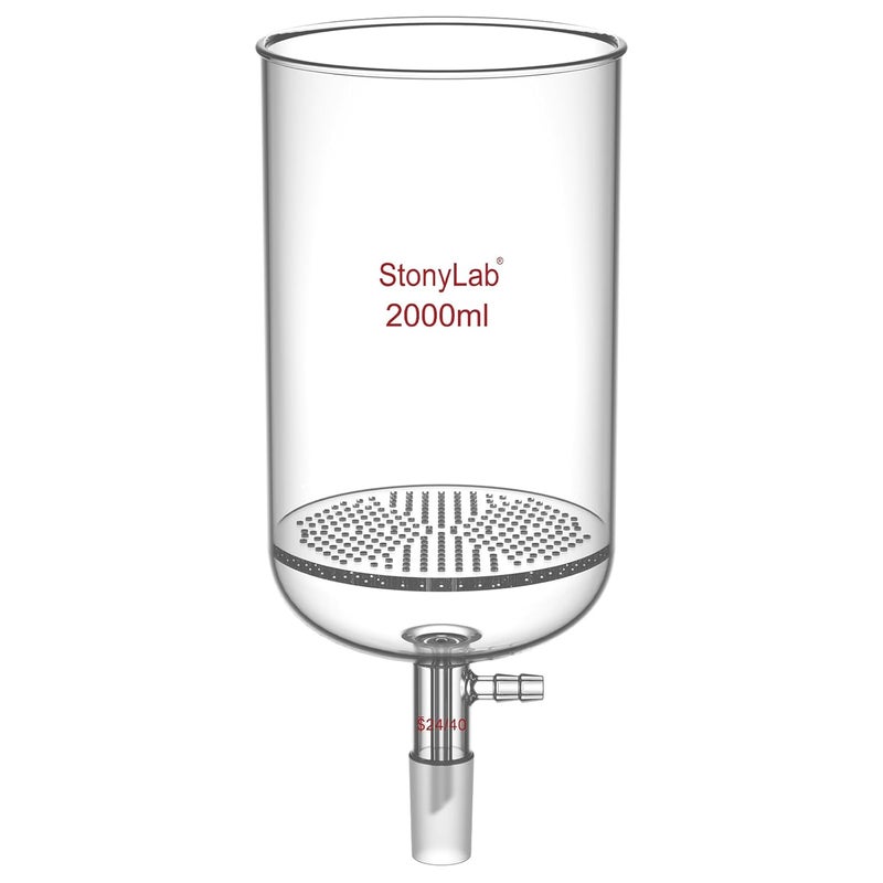 stonylab Glass Buchner Filtering Funnel, Borosilicate Glass Plate Filter Funnel with 10 mm Hose Connection and 24/40 Standard Joint for Filter Test, 2000 ml - Image 1